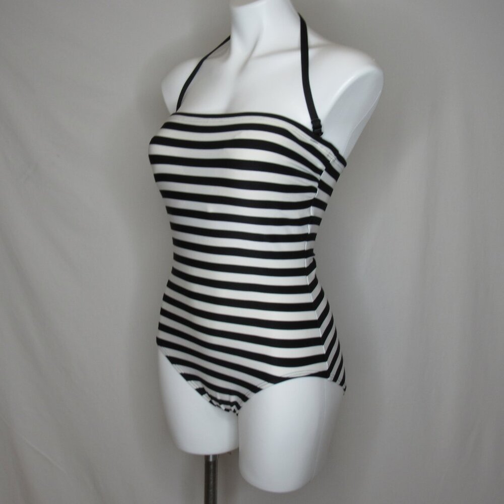 Kate Spade NY Black White Stripe One Piece Swimsuit Women's L Large - Picture 2 of 9